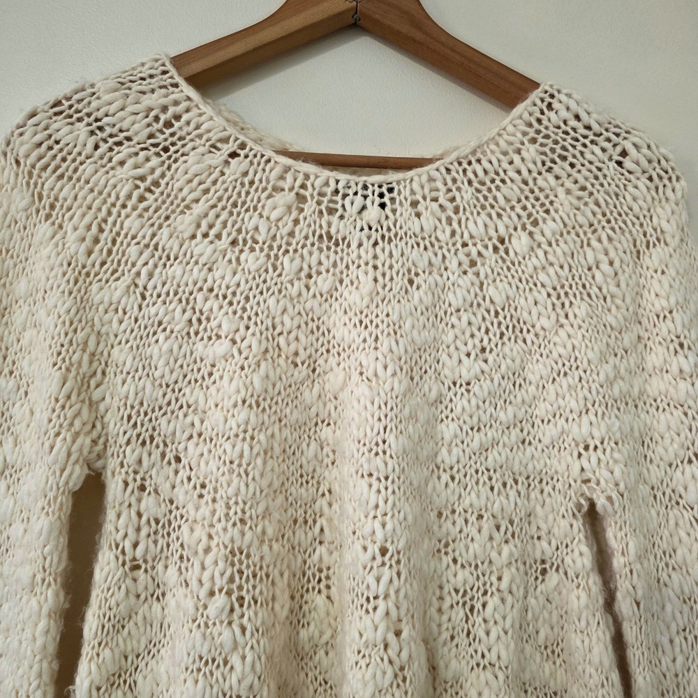 Calvin Klein Jeans Chunky Wool Blend Sweater Tunic Sz XL Boho Flare Sleeve Open - Picture 3 of 10